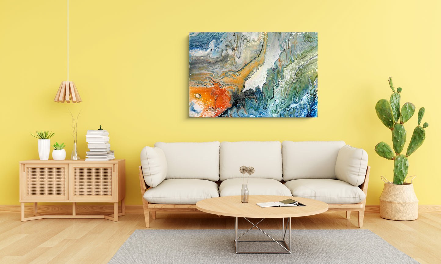 Abstract Acrylic Pour Painting, Pouring Painting on Canvas, Home Decor Pouring Art, Multicolour Pour Painting