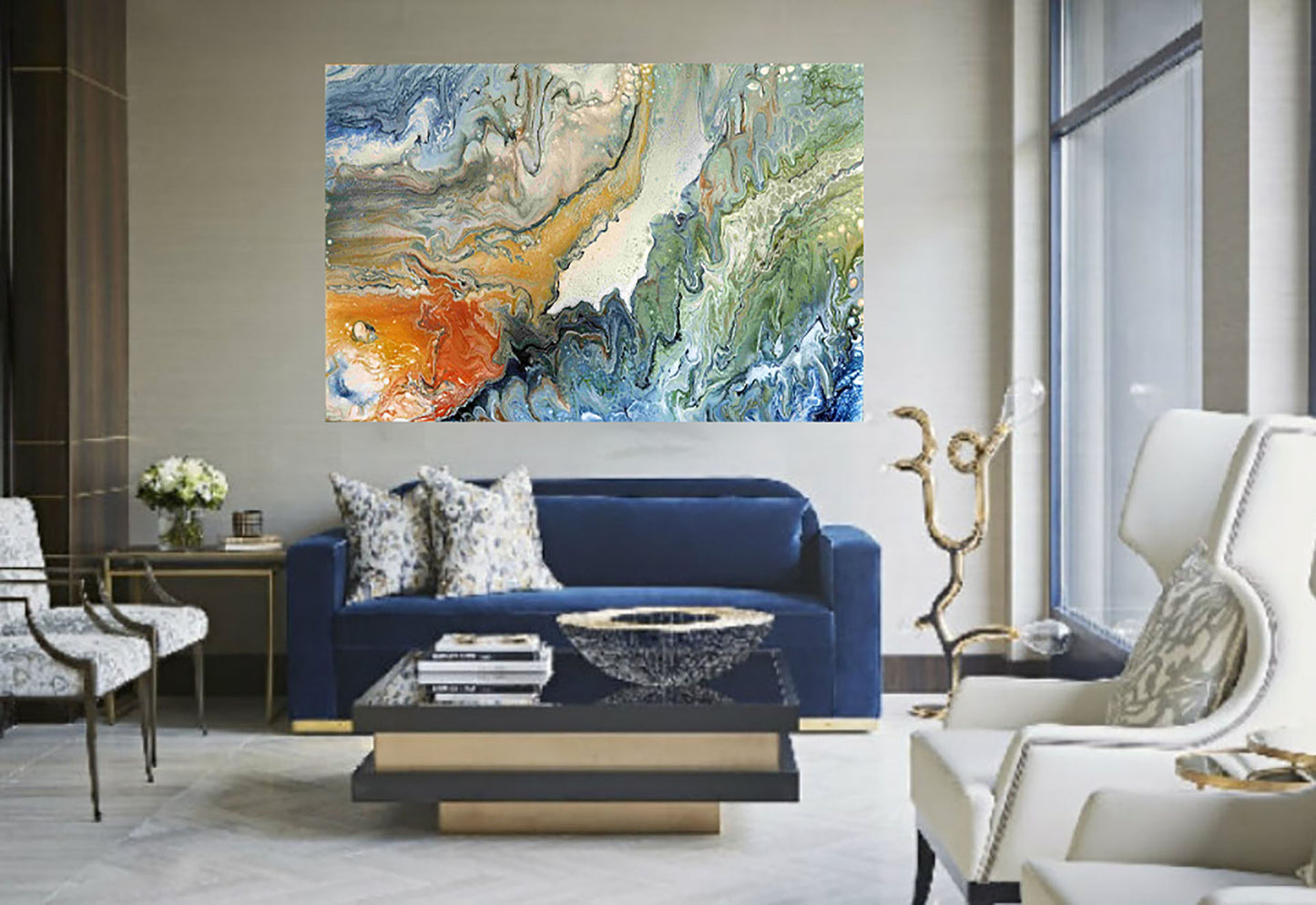 Abstract Acrylic Pour Painting, Pouring Painting on Canvas, Home Decor Pouring Art, Multicolour Pour Painting