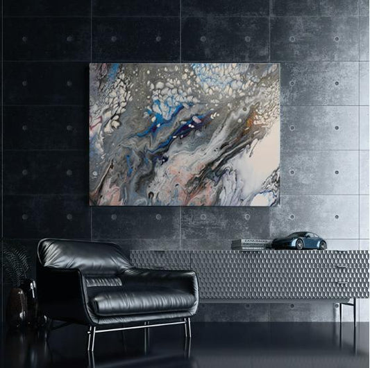 Seabed Original Pouring Wall Art, Abstract Pouring Original Acrylic Painting, Modern Acrylic Office Decoration