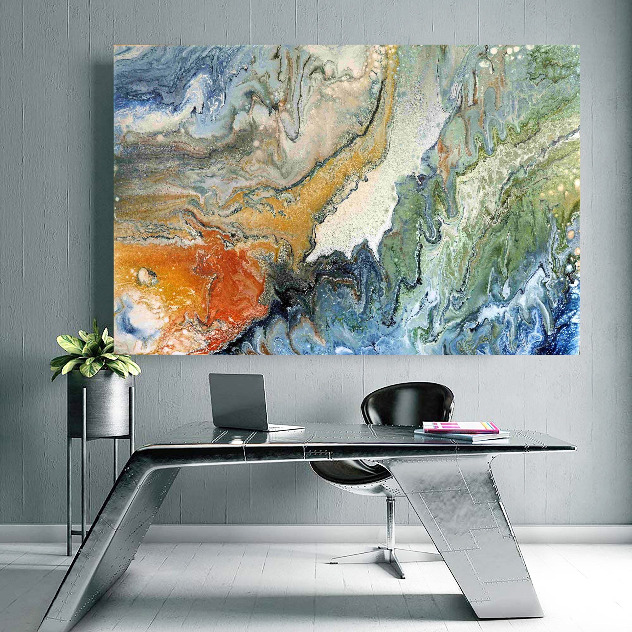 Beautiful Acrylic pour painting - outlet large 24 x 36 in canvas