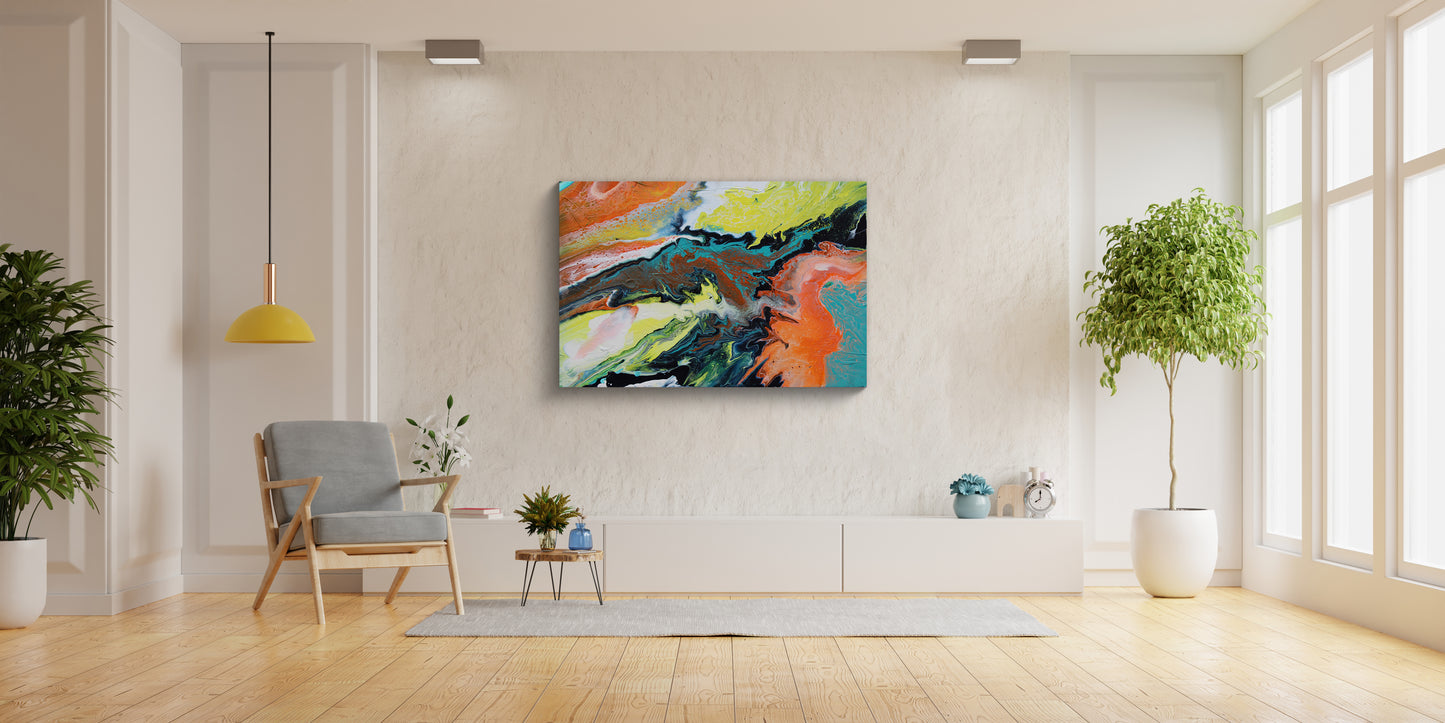 Handmade Abstract Pour, Heavy Texture Colourful Art, Wall Hanging Abstract, Abstract Style Pour on Canvas