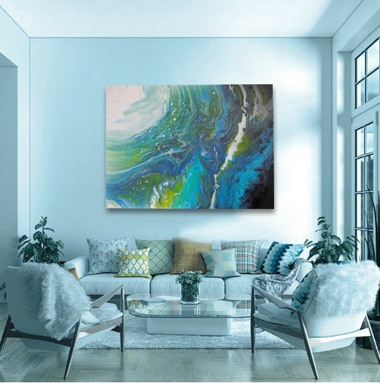 Tropical Ocean, Abstract Painting Art Style, Wall Acrylic Pouring Painting, Home Decor Pouring Painting, Pouring Painting Office Decor